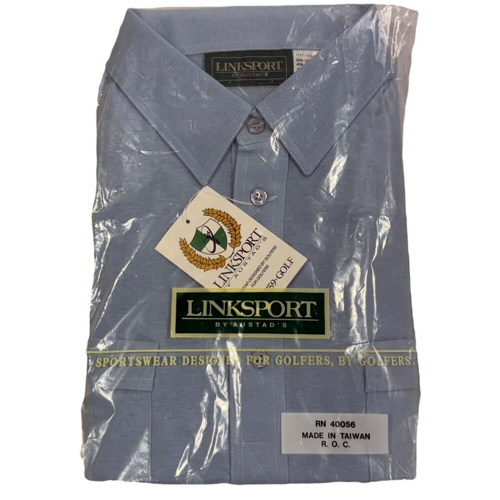 Linksport By Hustads Mens Light Blue Short Sleeve Golf Shirt L  New Old Stock